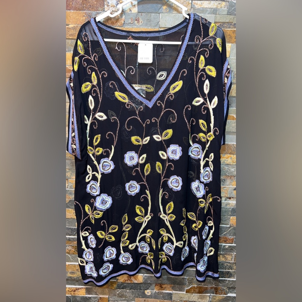 Free People NWT sz Small Embroidered Black Floral Women's mini dress